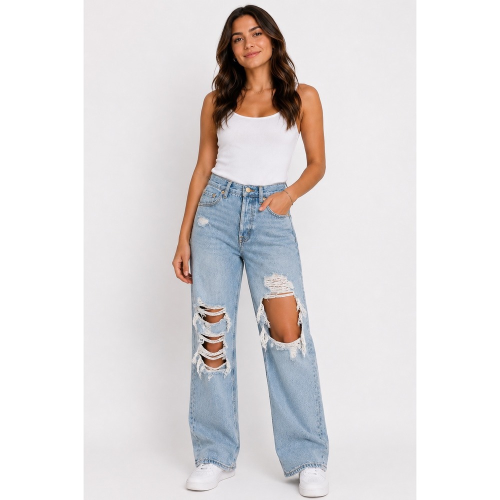 Aeropostale High Rise 90s Baggy Straight Leg Jeans Women's‎ Size 2 Light Wash